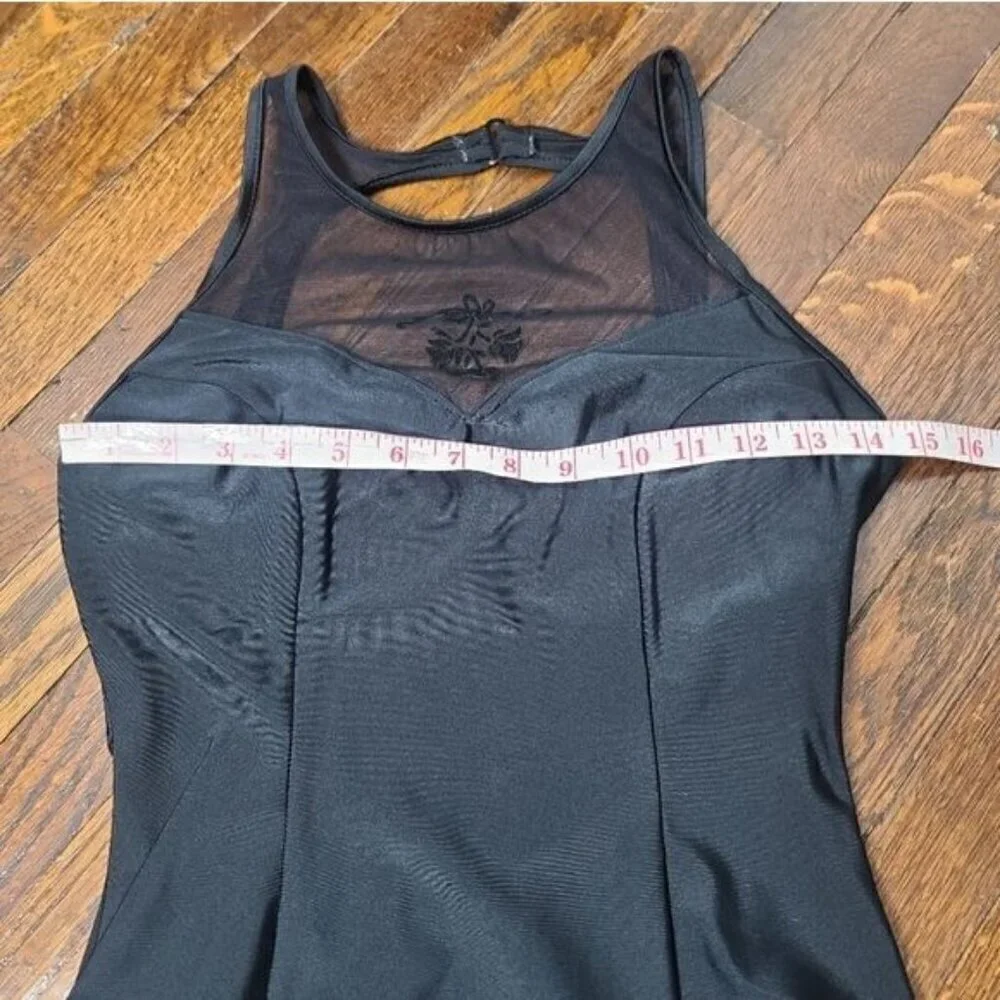 Vintage 90s Jantzen Black Mesh High Neck One Piece Swimsuit